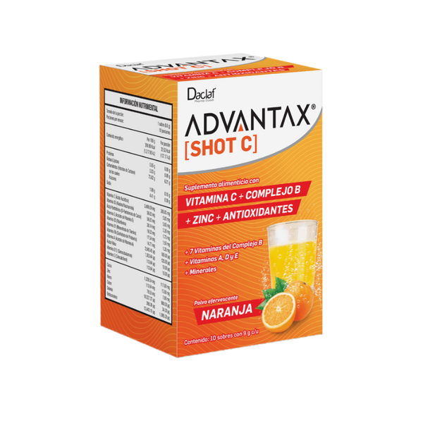 Advantax® Shot C Caja con 10 Sobres | Vitamina C con Complejo B, Vitaminas A, D y E