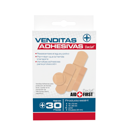 Venditas Adhesivas Aid + First® HY1093 30 Piezas | Diferentes Tamaños para Todo Tipo de Heridas