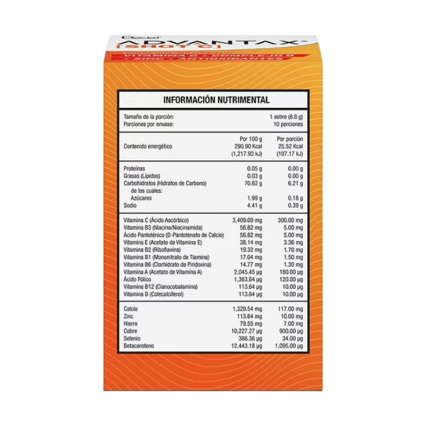Sobres de vitamina C ADVANTAX sabor naranja de 8.8 g c/u Advantax