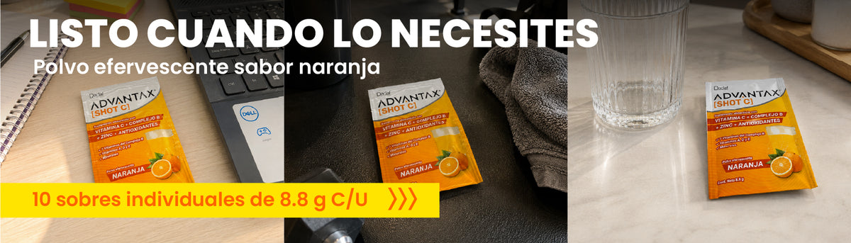 Advantax® Shot C Caja con 10 Sobres | Vitamina C con Complejo B, Vitaminas A, D y E