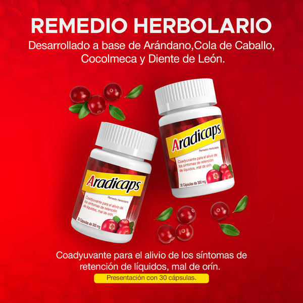 Adradicaps® Remedio Herbolario 30 Cápsulas | Alivio de la Retención de Líquidos y Mal de Orín
