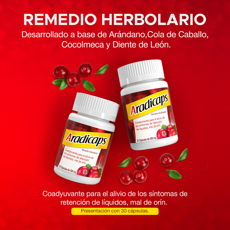 Adradicaps® Remedio Herbolario 30 Cápsulas | Alivio de la Retención de Líquidos y Mal de Orín
