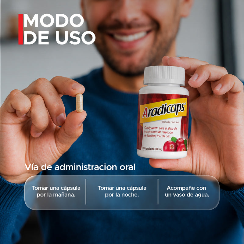 Adradicaps® Remedio Herbolario 30 Cápsulas | Alivio de la Retención de Líquidos y Mal de Orín