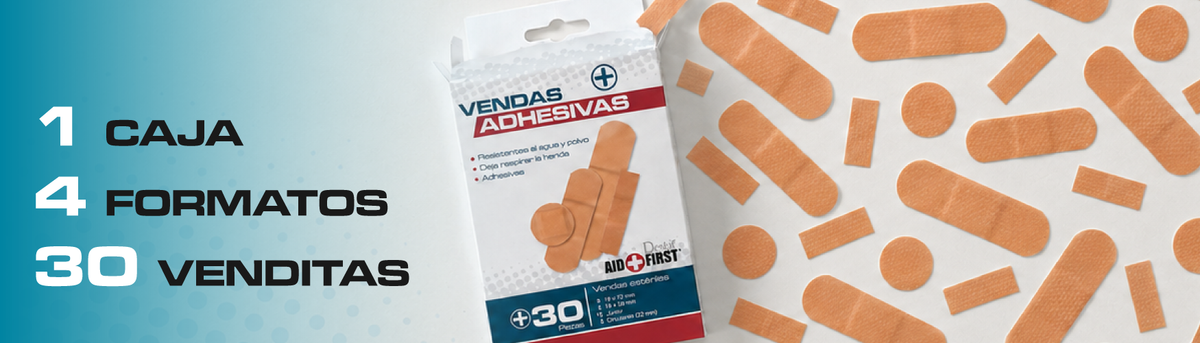 Venditas Adhesivas Aid + First® HY1093 30 Piezas | Diferentes Tamaños para Todo Tipo de Heridas