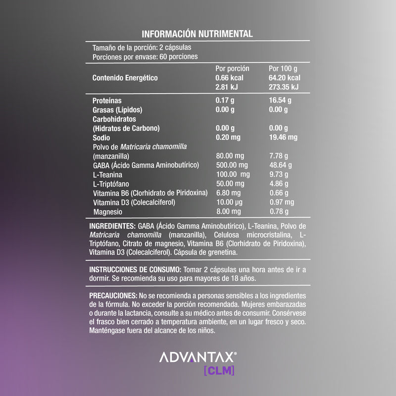 Advantax® CLM 120 Cápsulas | Con GABA, L-Teanina, L-Triptófano y Vitaminas para Promover un Estado de Calma