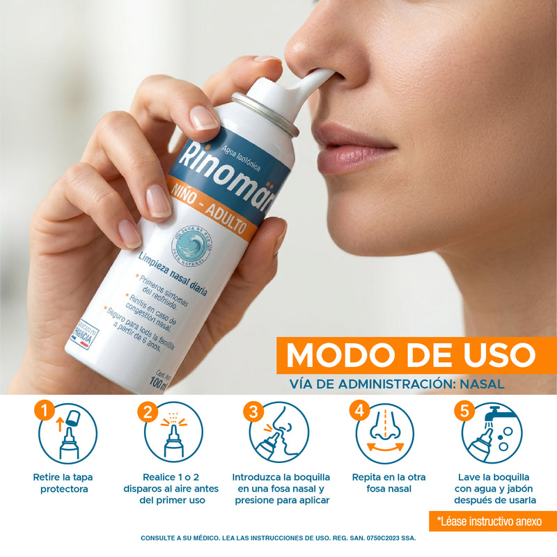 Rinomär® Adultos y Niños Spray Nasal con Agua de Mar Isotónica | Limpieza y Descongestión Natural
