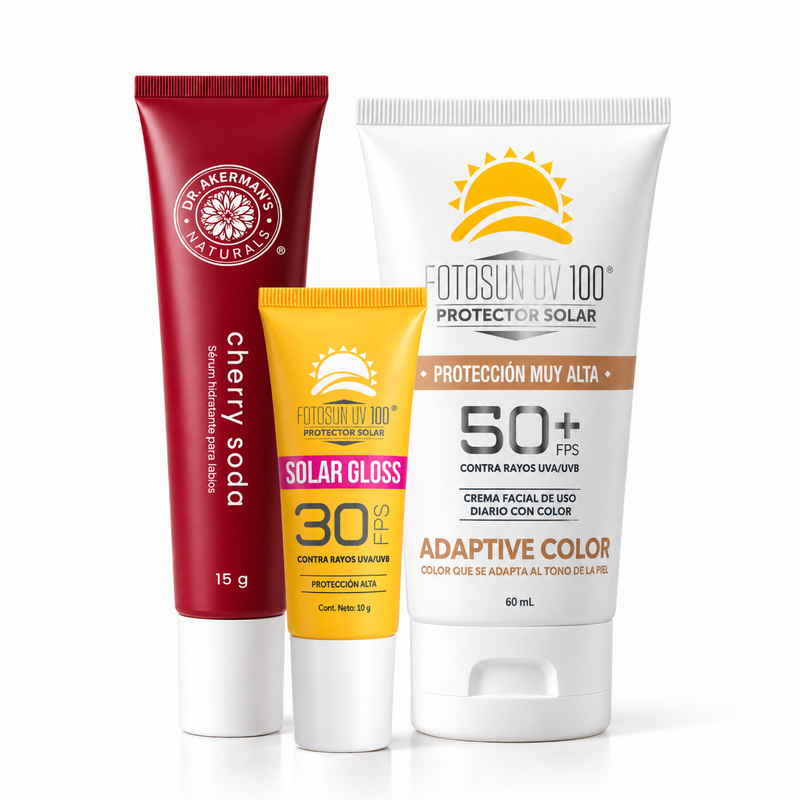 Fotosun UV 100® Kit Sol & Glow | Lip Glow Cherry Soda + Solar Gloss + Adaptive Color